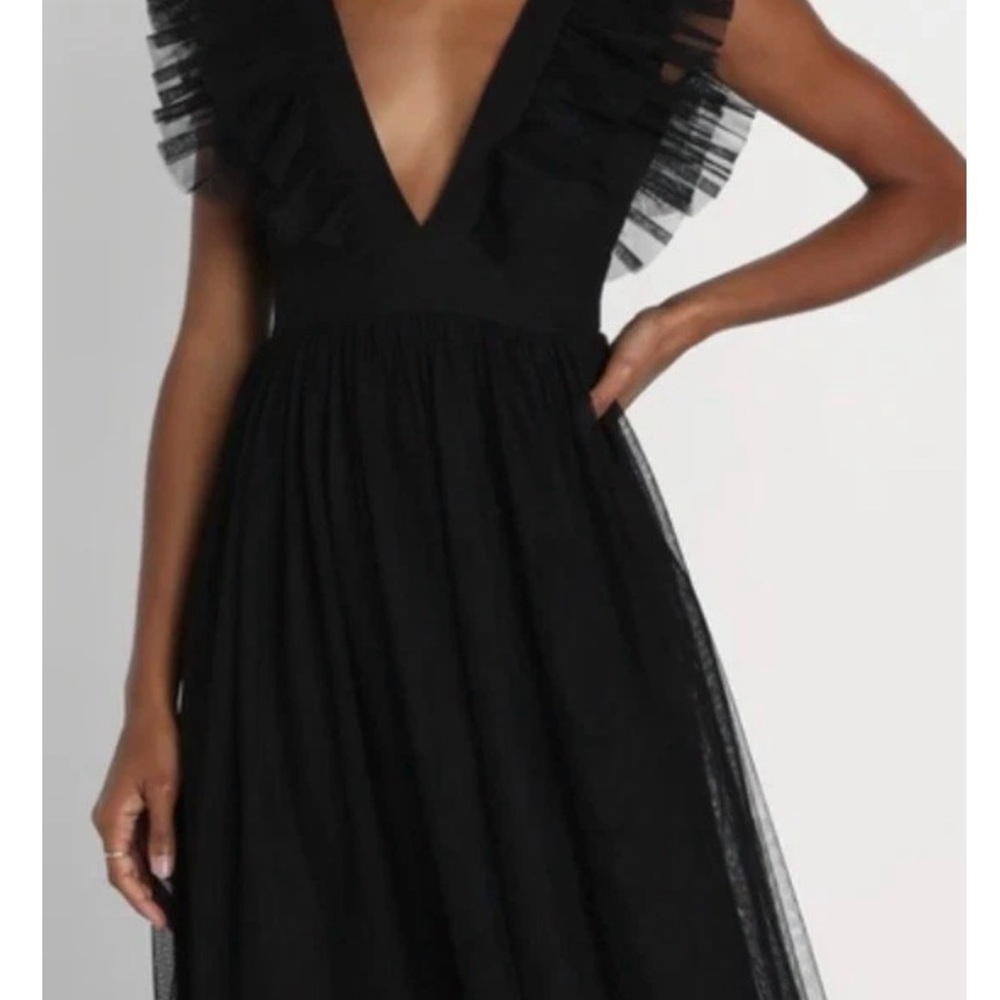 Lulu's Black Ruffle Maxi Dress Medium - Picture 5 of 5